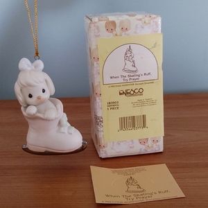 Precious Moments ornament 1996, #183903 When the Skating's Ruff Try Prayer